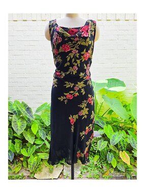 90s Majick floral beaded slip dress midi romantic goth rose print dress